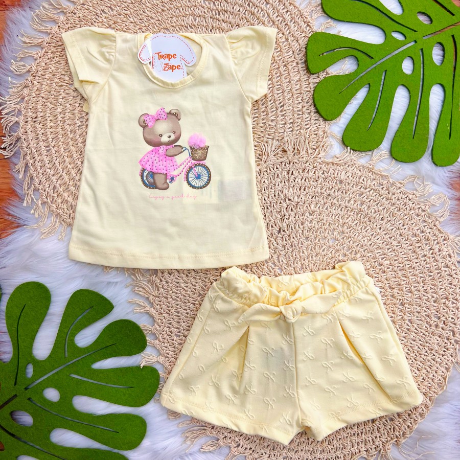  Conj. Blusa Ursinha Enjoy a Grand Day e Short - Amarelo